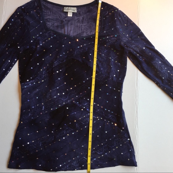 Dress Barn Blue Sequin top SZ S - Picture 4 of 7